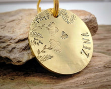 Load image into Gallery viewer, Dog tag, hand stamped with flowers &amp; bee
