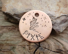 Load image into Gallery viewer, Small dog id tag, hand-stamped with fairy &amp; stars
