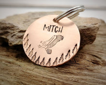 Load image into Gallery viewer, Dog tag, hand stamped with soaring eagle &amp; trees
