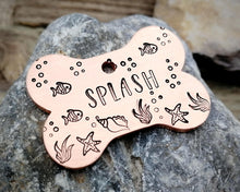 Load image into Gallery viewer, Bone dog id tag, nautical design with fish
