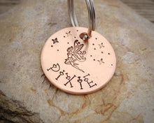 Load image into Gallery viewer, Small dog id tag, hand-stamped with fairy &amp; stars
