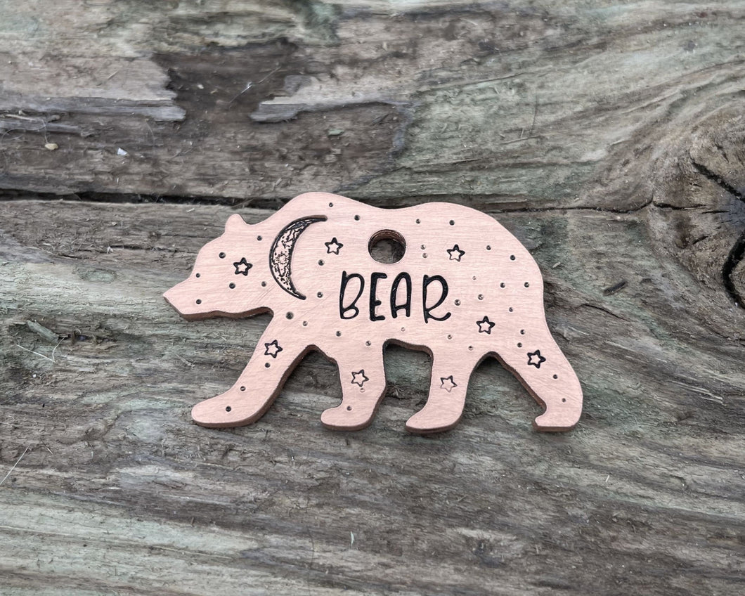 Bear dog id tag with moon and stars